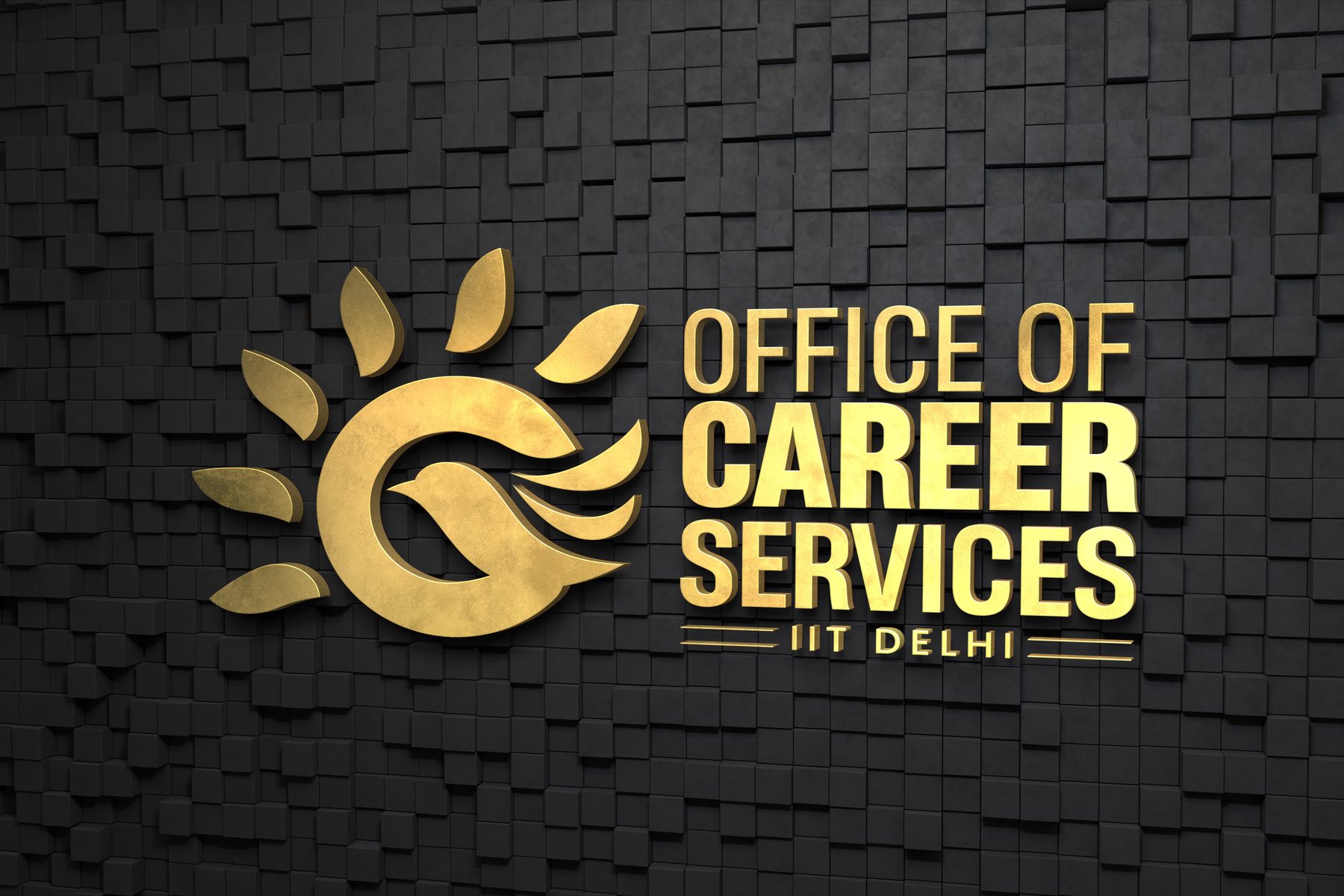 The OCS logo rendered in gold on a dark three-dimensional brick wall.