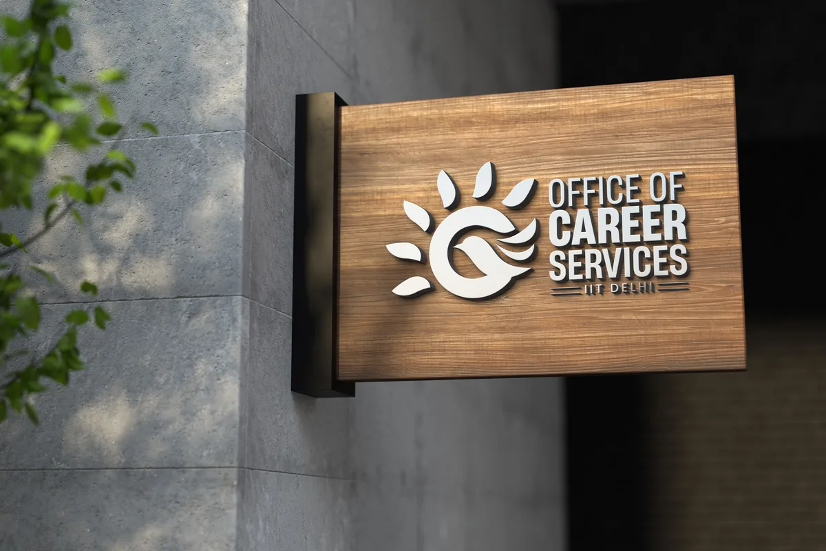 Office of Career Services identity on exterior signage at IIT Delhi