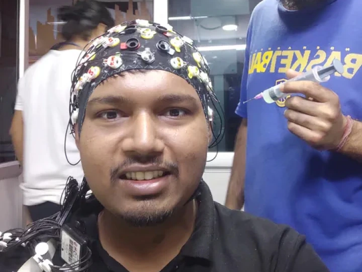 EEG cap worn during a UX research session at IIT Delhi