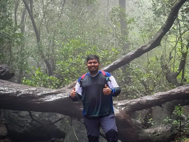 Mohit on a monsoon trek in the Sahyadris