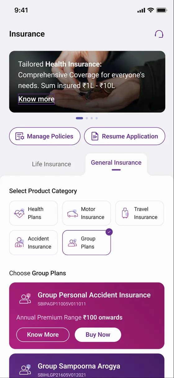YONO 2.0 app insurance landing