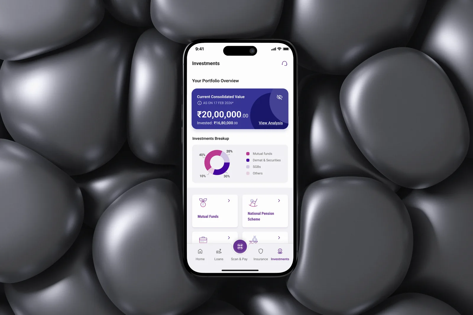 YONO 2.0 app — investment portfolio overview